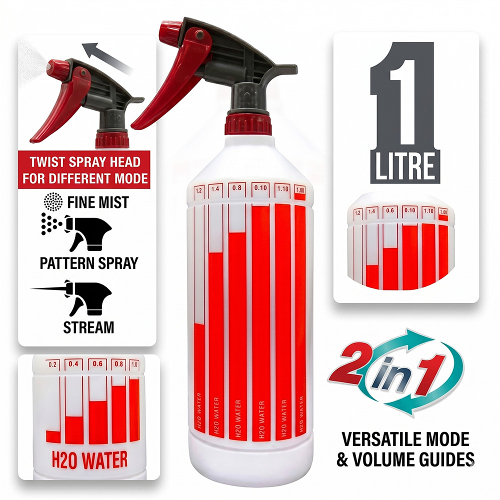 زجاجة رش (بخاخة) ماركة براذرز تايواني 1 لتر - مقاومة للكيماويات والمنظفات القوية