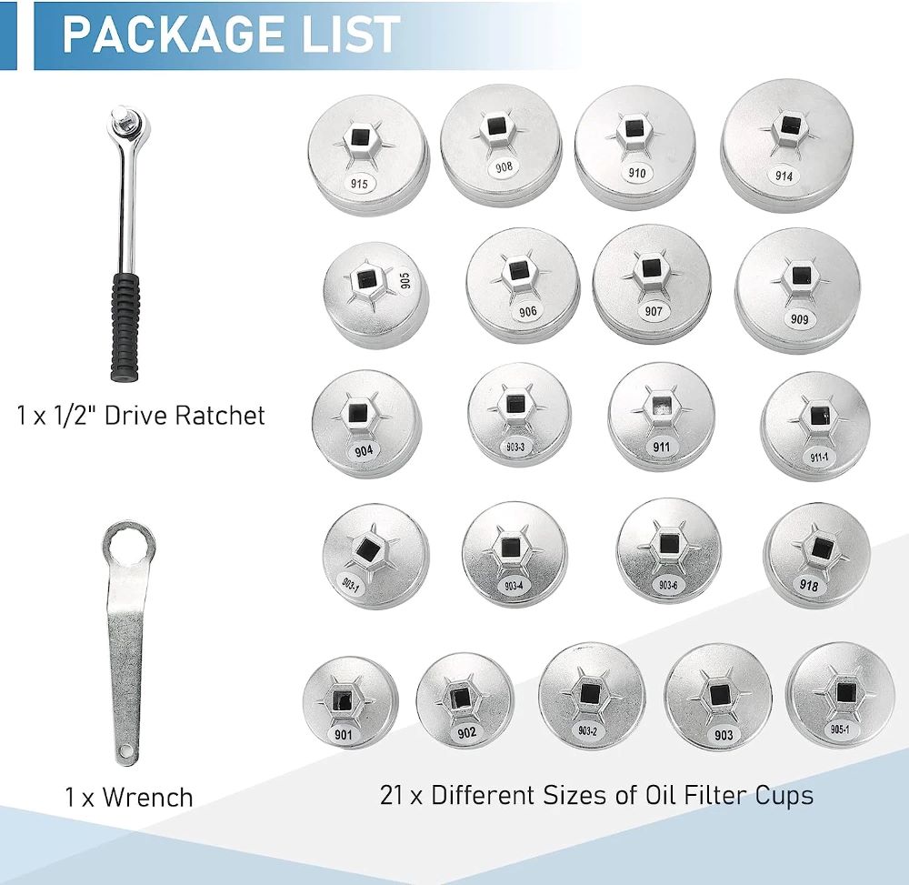 GEC DN-A1013 23PCS Aluminum Oil Filter Cap Wrench Set – Multi-Size for Asian & European Cars