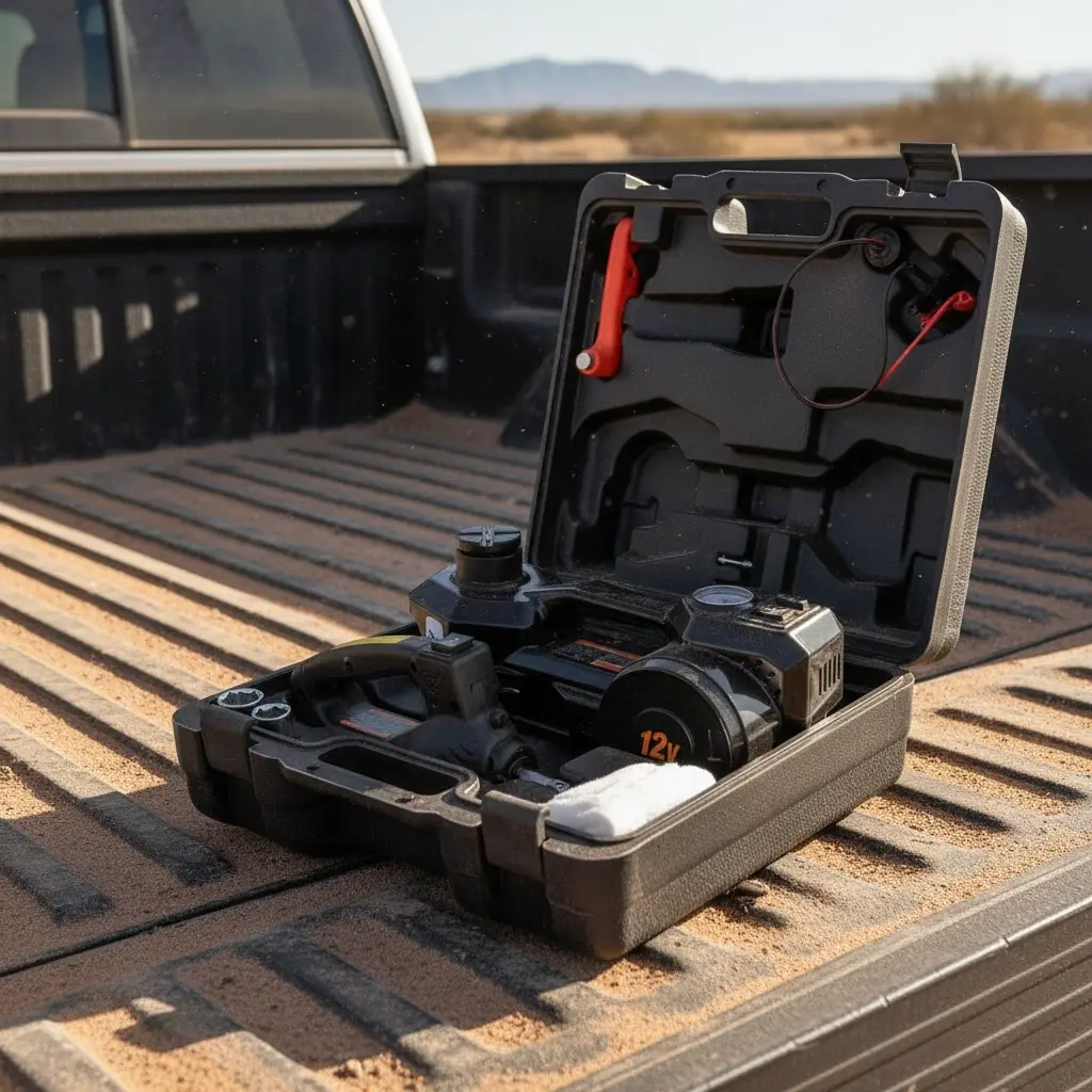 BROTHERS 3in1 Air Compressor With Hydraulic Car Jack Lift 3 Ton With Electric Impact Wrench طقم شنطة شخصي هيفي ديوتي (كوريك تمساح + مسدس فك وربط + كمبروسور) صيني 3 طن يعمل علي ولاعة