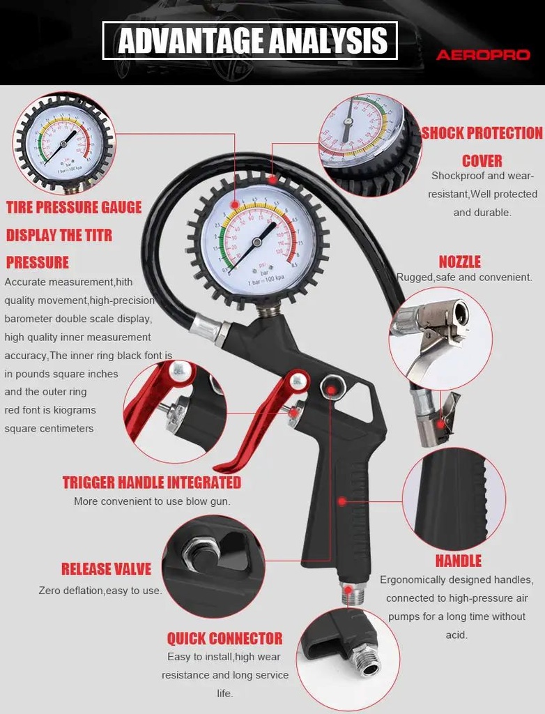 AEROPRO AP8037 Tire Infalting Gun with Gauge