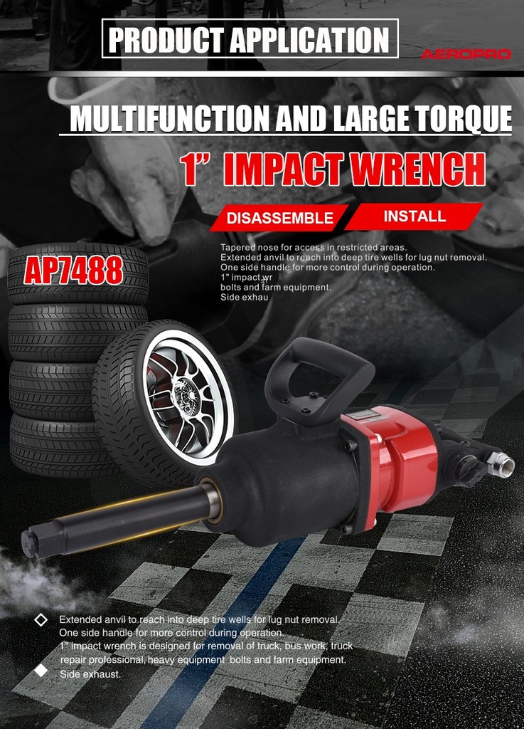 AEROPRO AP7488 Air Impact Wrench For Trucks 1 Inch 3000N.m