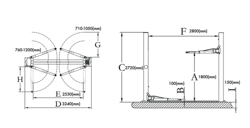 BRIGHT QJ-Y-2-40 4 Ton Baseplate 2-Post Lift