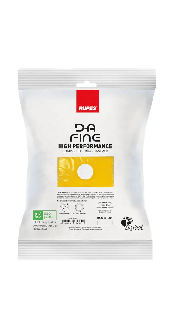 RUPES D-A Fine Medium Cut Yellow Foam Polishing Pad 180mm 6 Inch / سفنجة تلميع خشونة متوسطة دول اكشن ماركة روبيس موديل D-A Fine ايطالي - مقاس 6 بوصة (لون أصفر)