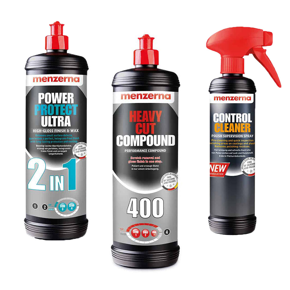 مجموعة تلميع مينزيرنا الكاملة 1 لتر - نظام 3 مراحل (تنظيف وبولش وحماية ) - 400 + 2in1 + Control Cleaner