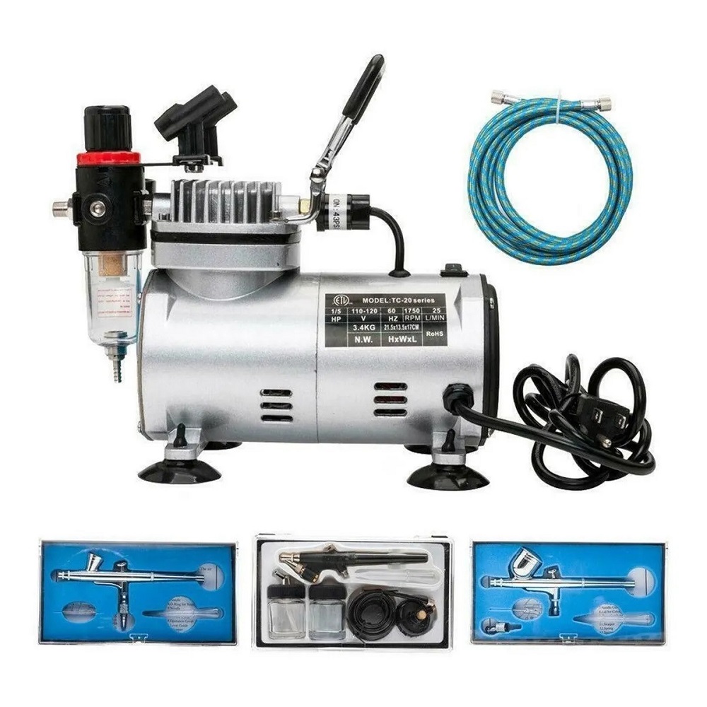 GEC COMPRESSORS 220V Professional Airbrush Compressor & Kit with 3 Dual-Action Spray Airbrushes