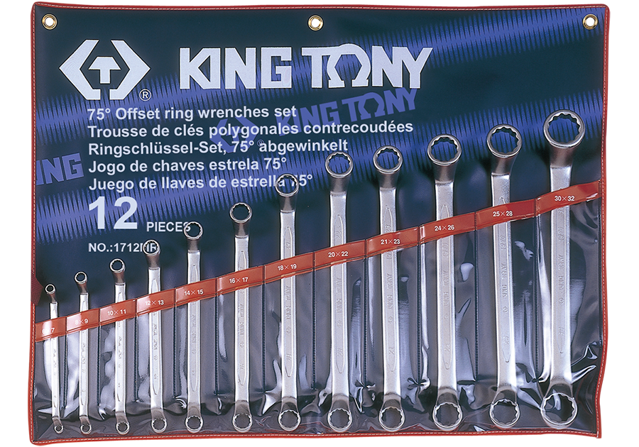 KING TONY 1712MR 12 PCS 75° Offset Ring Wrench Set 6~32 mm