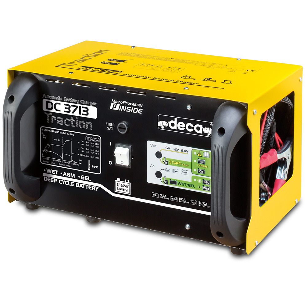 DECA DC 3713 Traction Battery Charger For Deep Cycle Built With Electron Charge Control & Charging Conservation "Floating" 6-12-24V / 30>270Ah
