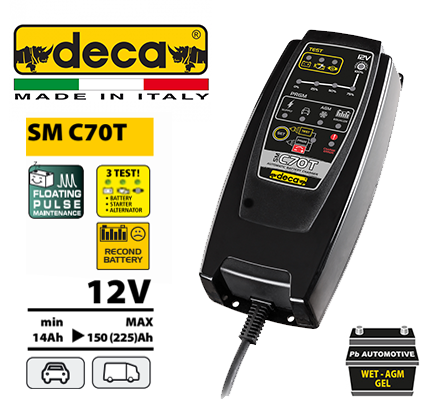[ESBCXX00011] تونجر شحن ديجيتال اوتوماتيك محمول موديل SM C70T ماركة ديكا ايطالي - شحن نبضي 12 فولت 14-150 امبير ساعة (IP65)