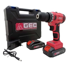[17072] شنيور/درل بطارية جي اي سي بدون شربون 21 فولت احمر بالشنطة + 2 بطارية + شاحن GEC.TOOLS/BD 21V