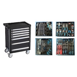 [170718] تروللي عدة كامل تيواني جي اي سي طقم 90 قطعة 7 درج GEC.TOOLS/TROLLEY 90 PCS